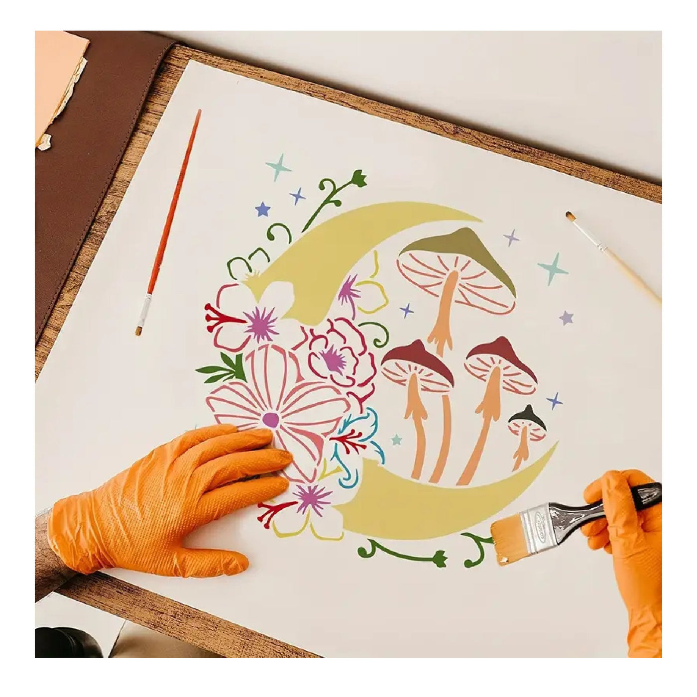 Moon Stencil Plastic Moon Stars Flowers Drawing Painting Stencils Flowers Mushroom Pattern Reusable Stencils for Painting on Wood Floor Wall and Tile